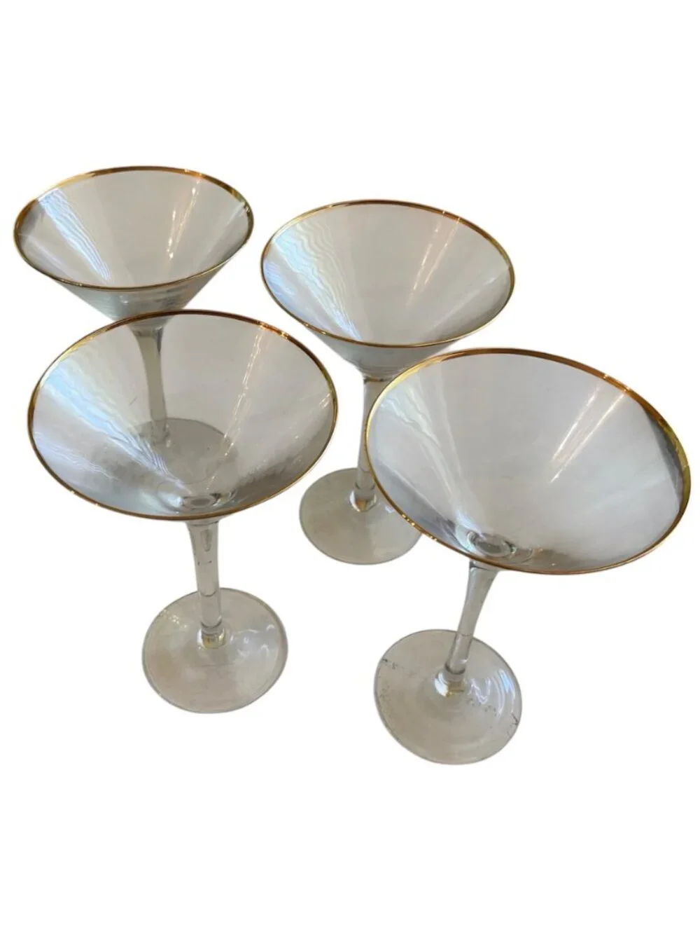 Vintage Mid Century Gold Rimmed Martini Cocktail Glass Set of 4 - 7.25